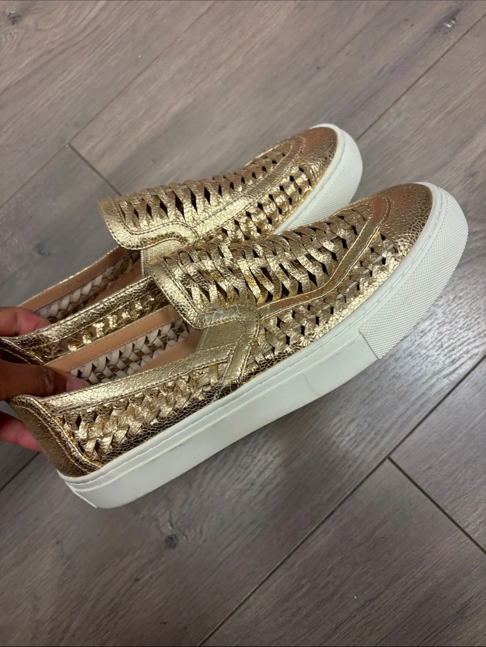 Tory Burch Huarache Gold Woven Slip-On Sneakers
